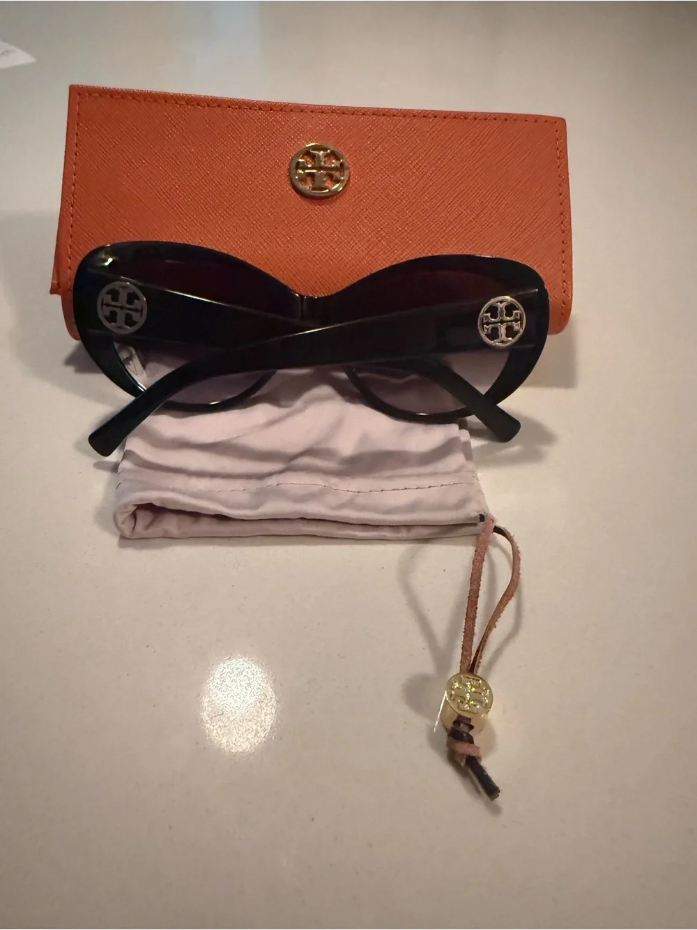 Tory Burch Black Sunglasses with Purple Gradient Lenses and Orange Case